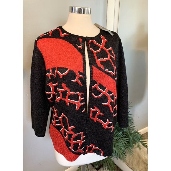 Chico's travelers Jacket Black & Red abstract print 2 M L NWT New Career casual - Picture 5 of 11